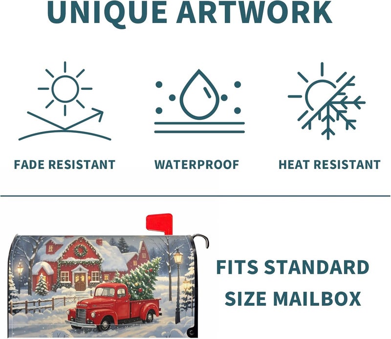 Aytipun Christmas Mailbox Covers Magnetic Standard Size Red Truck House Xmas Winter Scene Mailbox Wraps Holiday Themed Outdoor Decorative Letter Box Cases for Home Garden Outside Decor, 21x18 Inch - Image 5